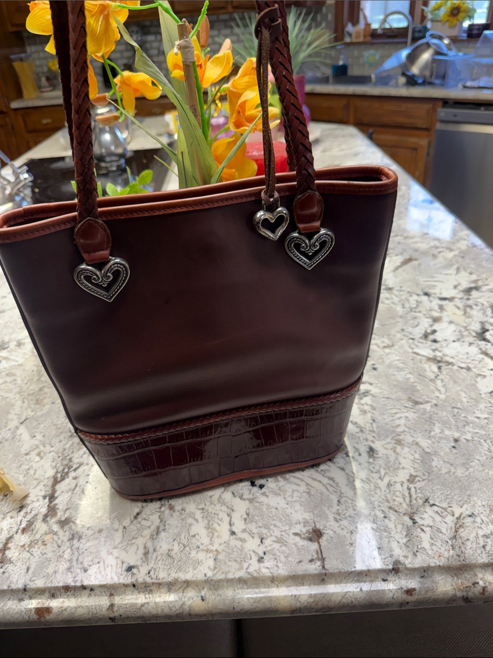 Brighton Dark Brown Leather Tote with Heart Charms